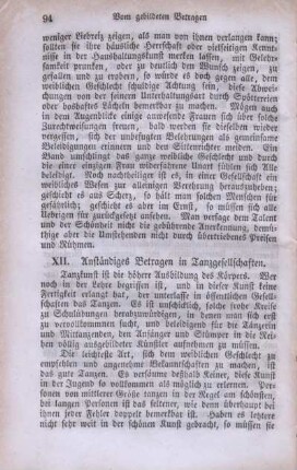 XII. Anständiges Betragen in Tanzgesellschaften.