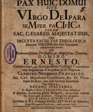 Pax huic Domui s. Virgo Deipara semper pacifica
