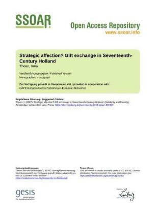 Strategic affection? Gift exchange in Seventeenth-Century Holland