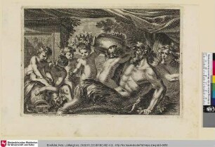 [Ein Satyr trinkt aus einem großen Krug umgeben von Kinder; Un satyr buvant à même un vase]