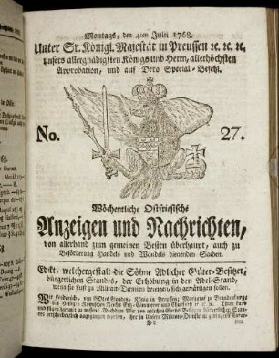 No. 27. Montags, den 4ten Julii 1768.