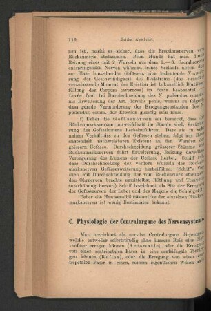 C. Physiologie der Centralorgane des Nervensystems.