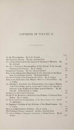 Contents of volume II.