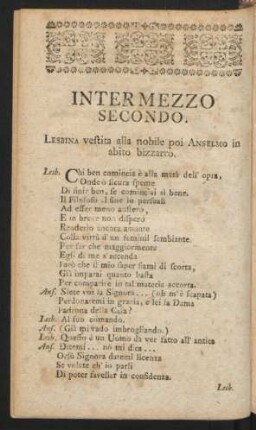 Intermezzo Secondo. Zweytes Zwischenspiel