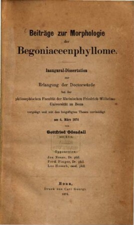 Beiträge zur Morphologie der Begoniaceenphyllome : Inaugural-Dissertation