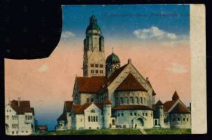 Paulus-Kirche und Pfarrhaus, Friedenshütte: Außenansicht (Postkarte)