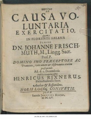 De Causa Voluntaria Exercitatio