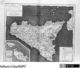 Voyage pittoresque des isles de Sicile, de Malte et de Lipari ..., 4. Band, Tafel CCXLV und CCXLVI: Carte Géographique de la Sicile; Carte particuliere de l'Isle de Malte et des Isles voisines.