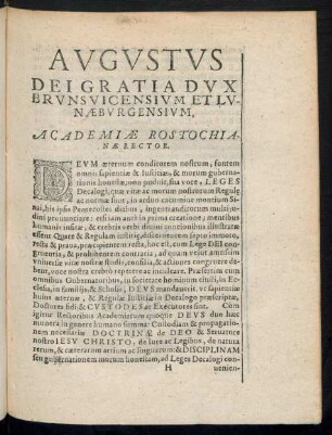 Augustus Dei Gratia Dux Brunsvicensium Et Lunaeburgensium, Academiae Rostochianae Rector.