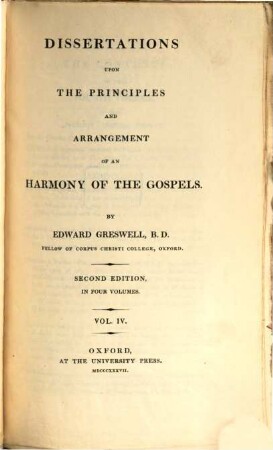 Dissertations upon the principles and arrangement of an harmony of the Gospels, 4,[1]