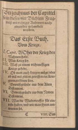 Verzeichnus der Capittel so in diesen vier Büchlein ... gehandelt werden.
