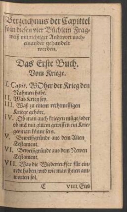 Verzeichnus der Capittel so in diesen vier Büchlein ... gehandelt werden.