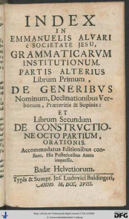 [4]: Emmanuelis Alvari è Societate Jesu, Grammaticarum Institutionum Liber ...: Index