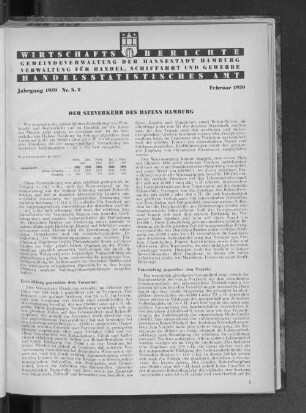 Handelsstatistisches Amt: Wirtschaftsberichte des Handelsstatistischen Amts für Februar 1939