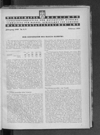 Handelsstatistisches Amt: Wirtschaftsberichte des Handelsstatistischen Amts für Februar 1939