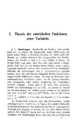 I. Theorie der entwickelten Funktionen einer Variablen.