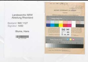 Entnazifizierung Hans Blume , geb. 12.02.1895 (Lehrer)