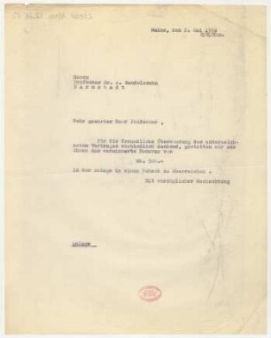 Brief an Arnold Ludwig Mendelssohn : 02.05.1930