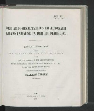 Der Abdominaltyphus Im Altonaer Krankenhause In Der Epidemie 1868/69.