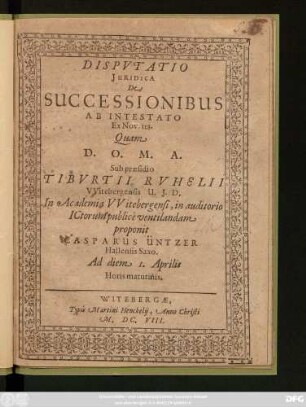 Disputatio Iuridica De Successionibus Ab Intestato Ex Nov. 118.