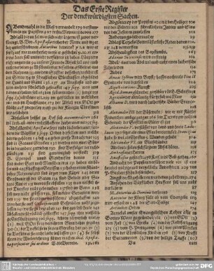 Das Erste Register Der denckwürdigen Sachen