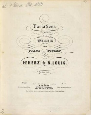 Variations élégantes sur une Tyrolienne de Weber : pour piano et violon ; 1r duettino facile