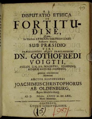 Disputatio Ethica De Fortitudine