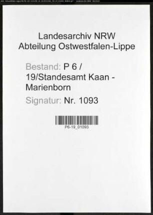 Sterberegister Standesamt Kaan-Marienborn