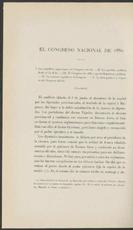 El congreso nacional de 1880 - (Conclusión)
