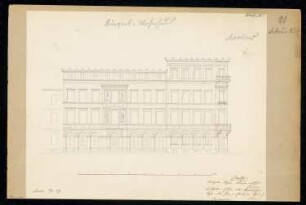 Bürgerliches Wohnhaus Monatskonkurrenz Februar 1837: Aufriss Straßenansicht; Maßstabsleiste