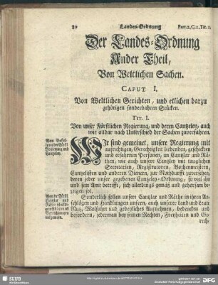 Der Landes-Ordnung Ander Theil, Von Weltlichen Sachen