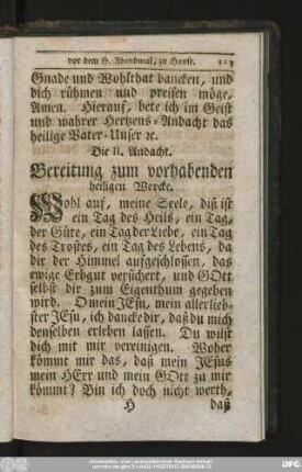 Die II. Andacht. Bereitung zum vorhabenden heiligen Wercke.