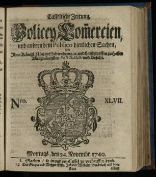 Nro. XLVII, Montags, den 24. Novembr. 1749