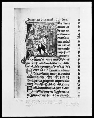 Missale, Ms. 113, folio 8, Initiale A(d te levavi) mit Bischofswappen