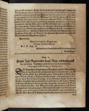 D4r-D4v Num. 2, Copia jetzo Regierender Kays. May. erklärung ... 1602