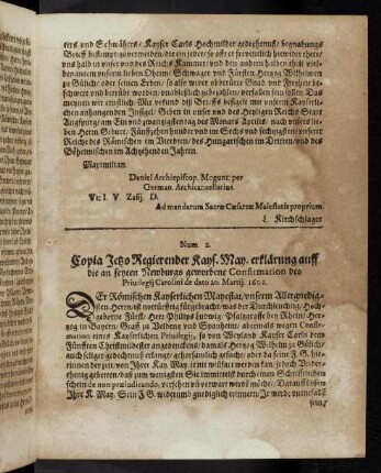 D4r-D4v Num. 2, Copia jetzo Regierender Kays. May. erklärung ... 1602