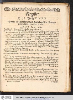Register XIII. Theils Diarii
