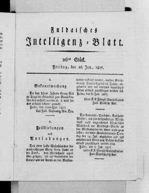 26tes Stück, Ausgabe vom 26. Jun., 1807