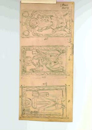 Recto: Fulda, Evangelische Kirche Petersberg, Reliefs des hl. Bonifatius, des Christus Pantokrator und der Madonna mit Kind