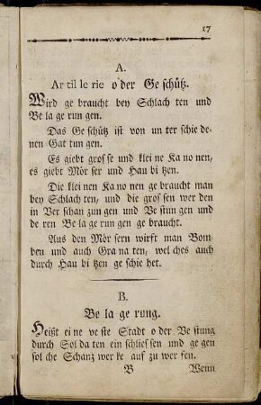 A. Artillerie oder Geschütz. - Z. Zeughaus.
