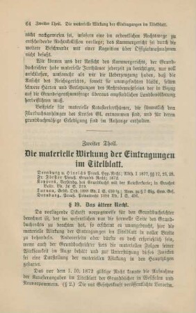 Zweiter Theil. Die materielle Wirkung der Eintragungen im Titelblatt.