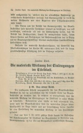 Zweiter Theil. Die materielle Wirkung der Eintragungen im Titelblatt.