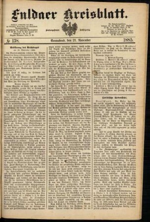 Ausgabe vom Samstag, den 21. November 1885.