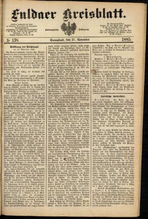 Ausgabe vom Samstag, den 21. November 1885.