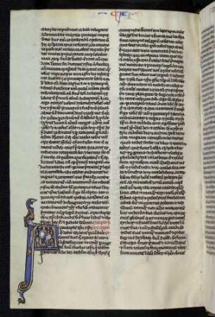 Historisierte Initiale: A(pocalypsis): Evangelist Johannes auf Pathmos am Schreibpult. Profilblattranken als Ablaufmotiv