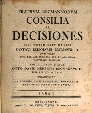 Fratrvm Becmannorvm Consilia Et Decisiones, 1