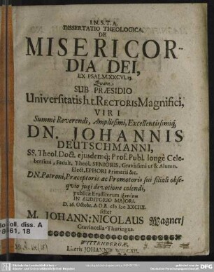 Dissertatio theologica, de misericordia Dei, ex Psalm. XXCVI. 19.