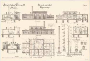 Schlachthof und Viehmarkt, Breslau Polizei-Schlachthof: Schornsteinanlage: Horizontalschnitte Schnitt Ansicht 1:100. Rauchkanal: Grundriss Querschnitte Längsschnitt 1:100