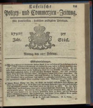 9tes Stueck, Montag den 28ten Februar. 1791