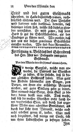 Fortsetzung u. Beschluß des Schreibens des Hrn. Abts von Bellegarde vom guten Geschmacke